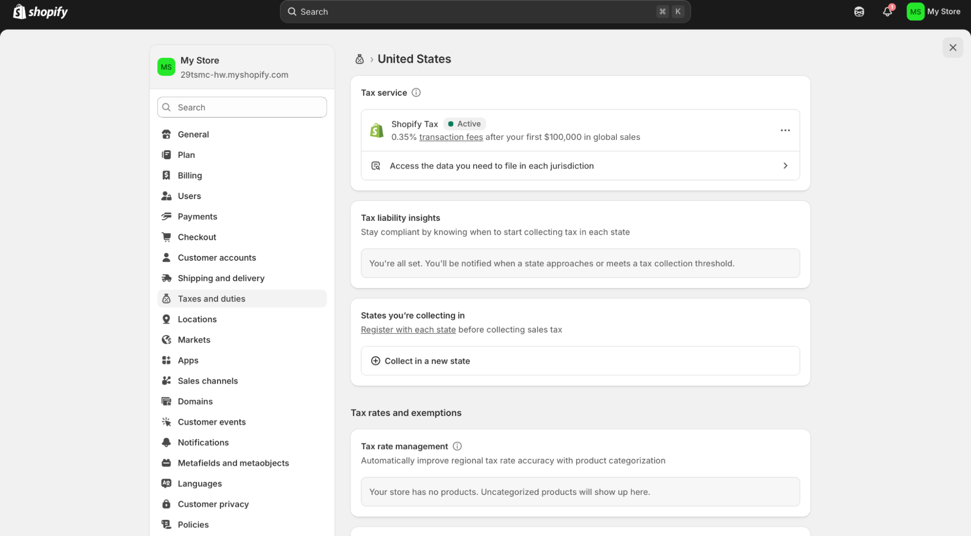 Shopify Settings Add state form US