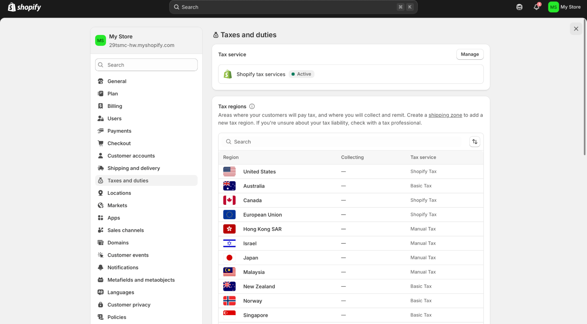 Shopify Settings Add state form