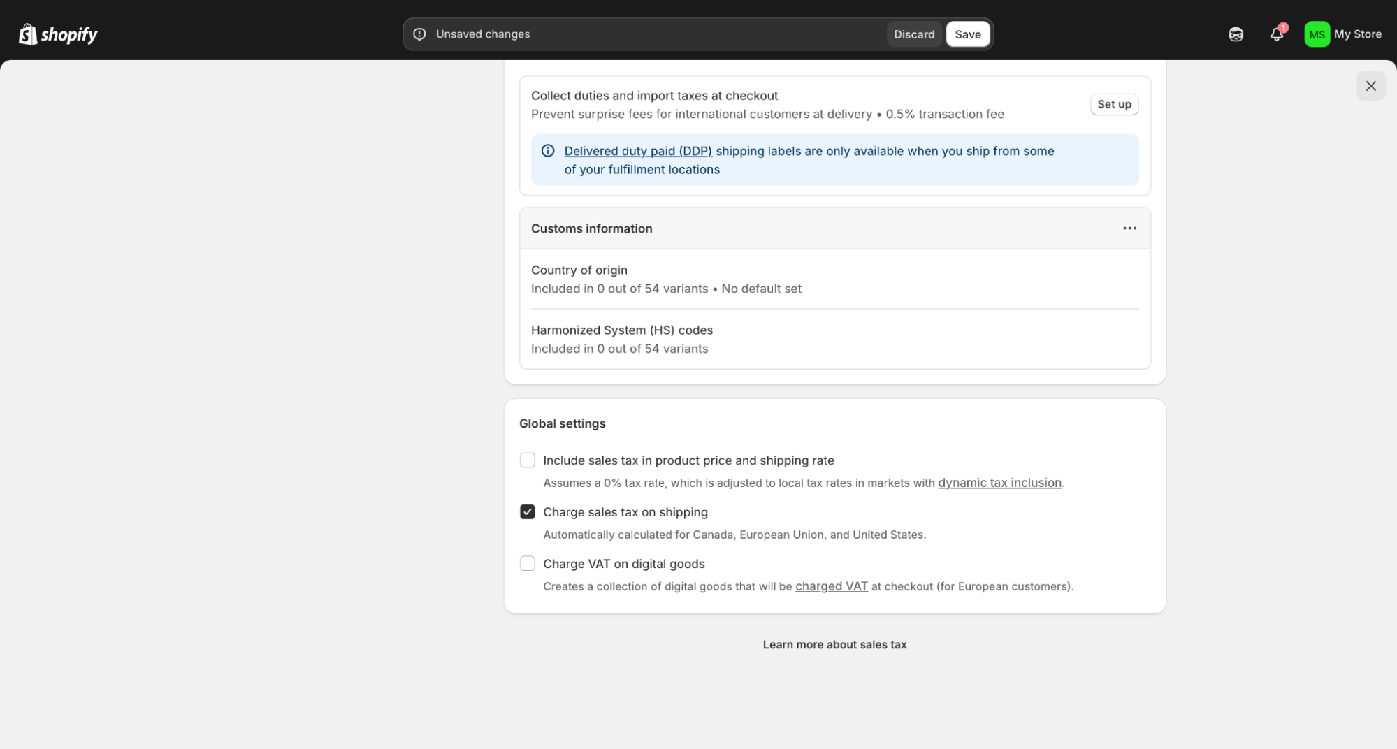 Shopify Settings Charge sales tax on shipping