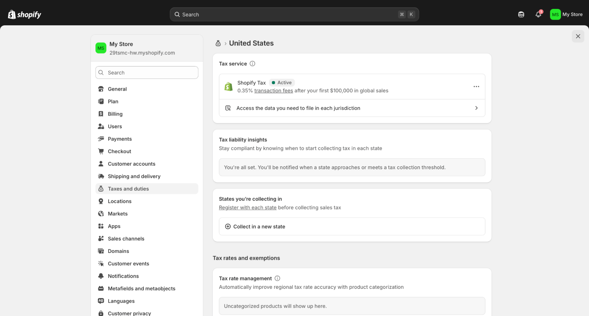 Shopify Settings Liability insights
