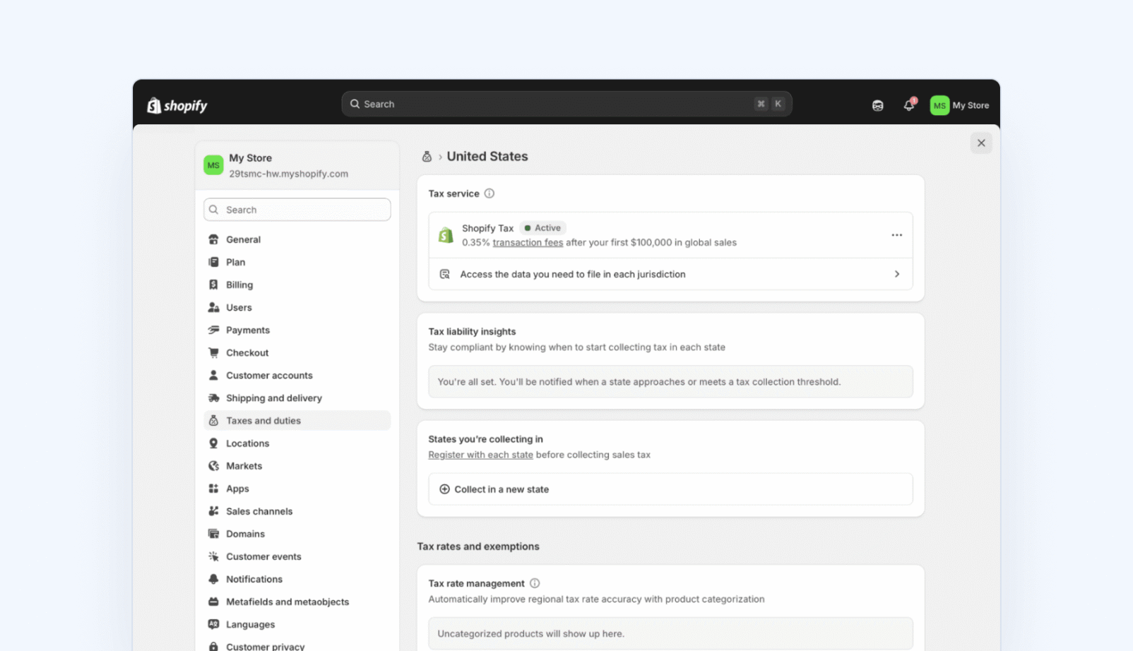 Shopify Tax dashboard