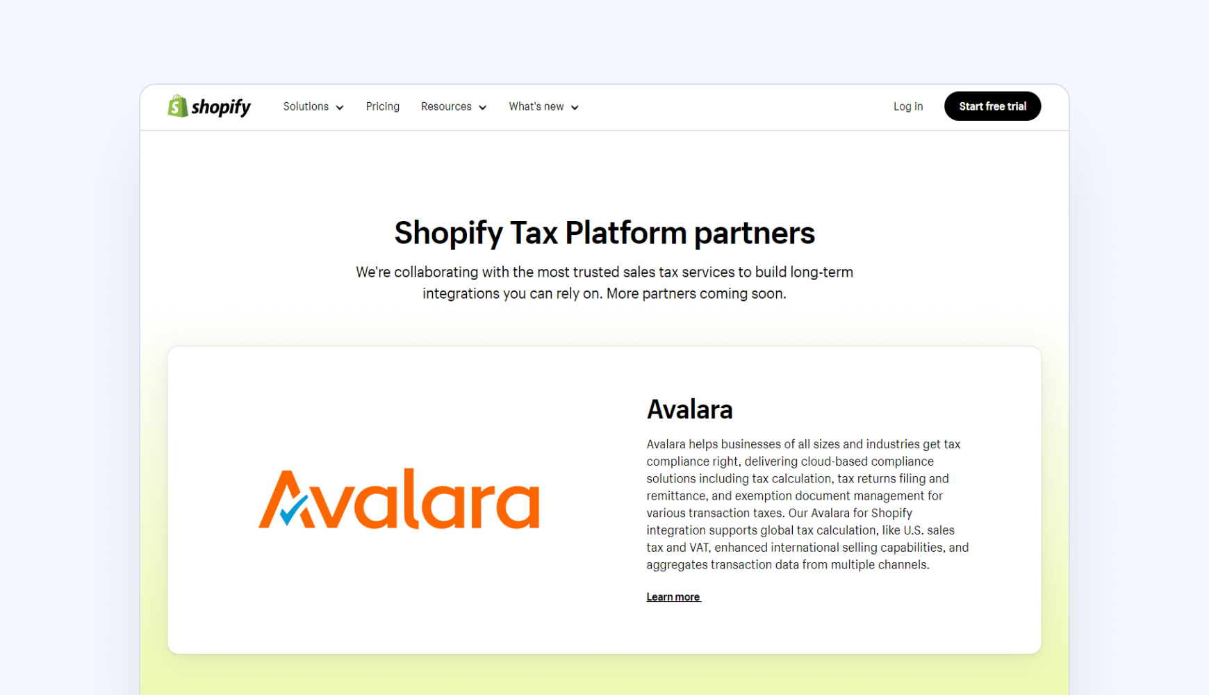 Avalara Shopify tax partner