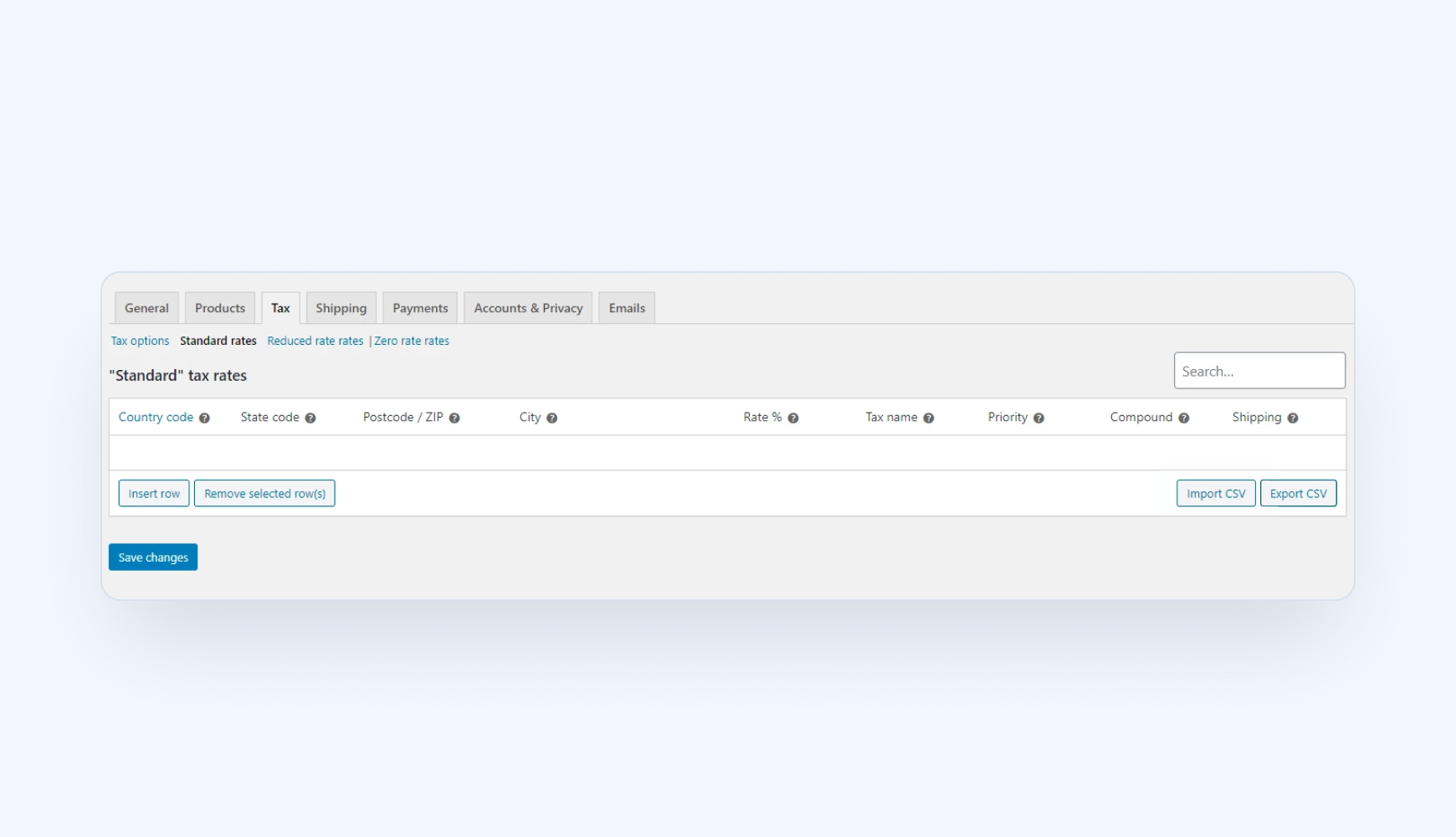 WooCommerce tax rates CSV file