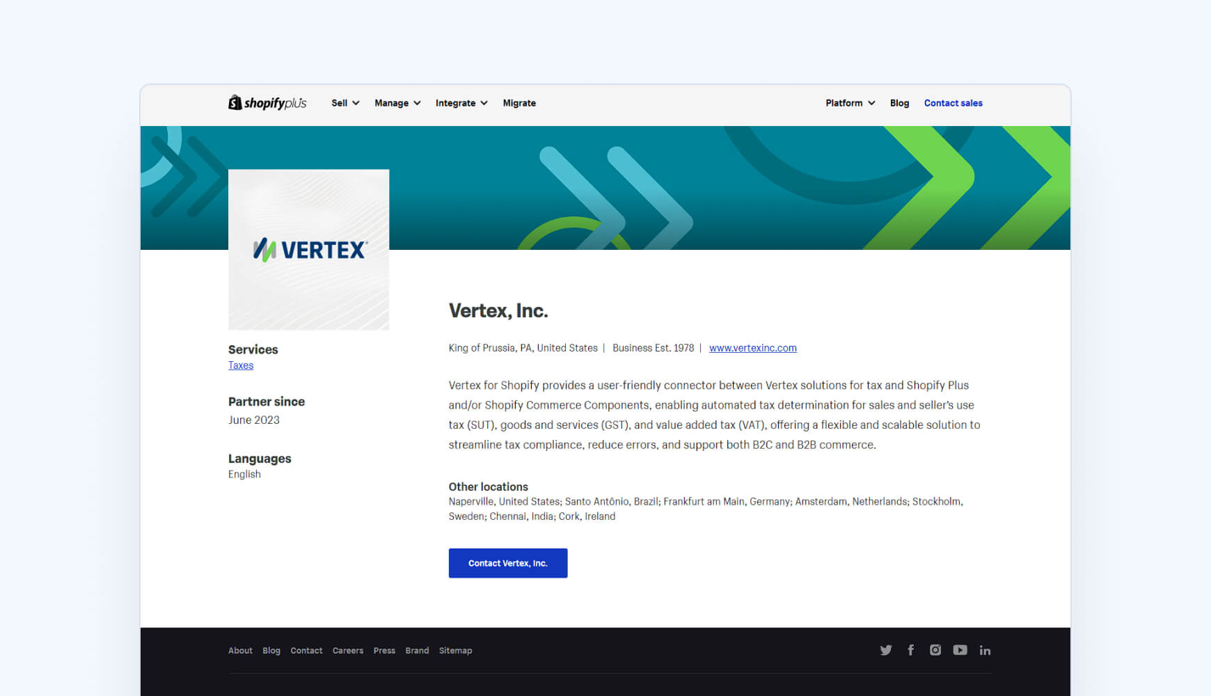 Vertex Shopify integration
