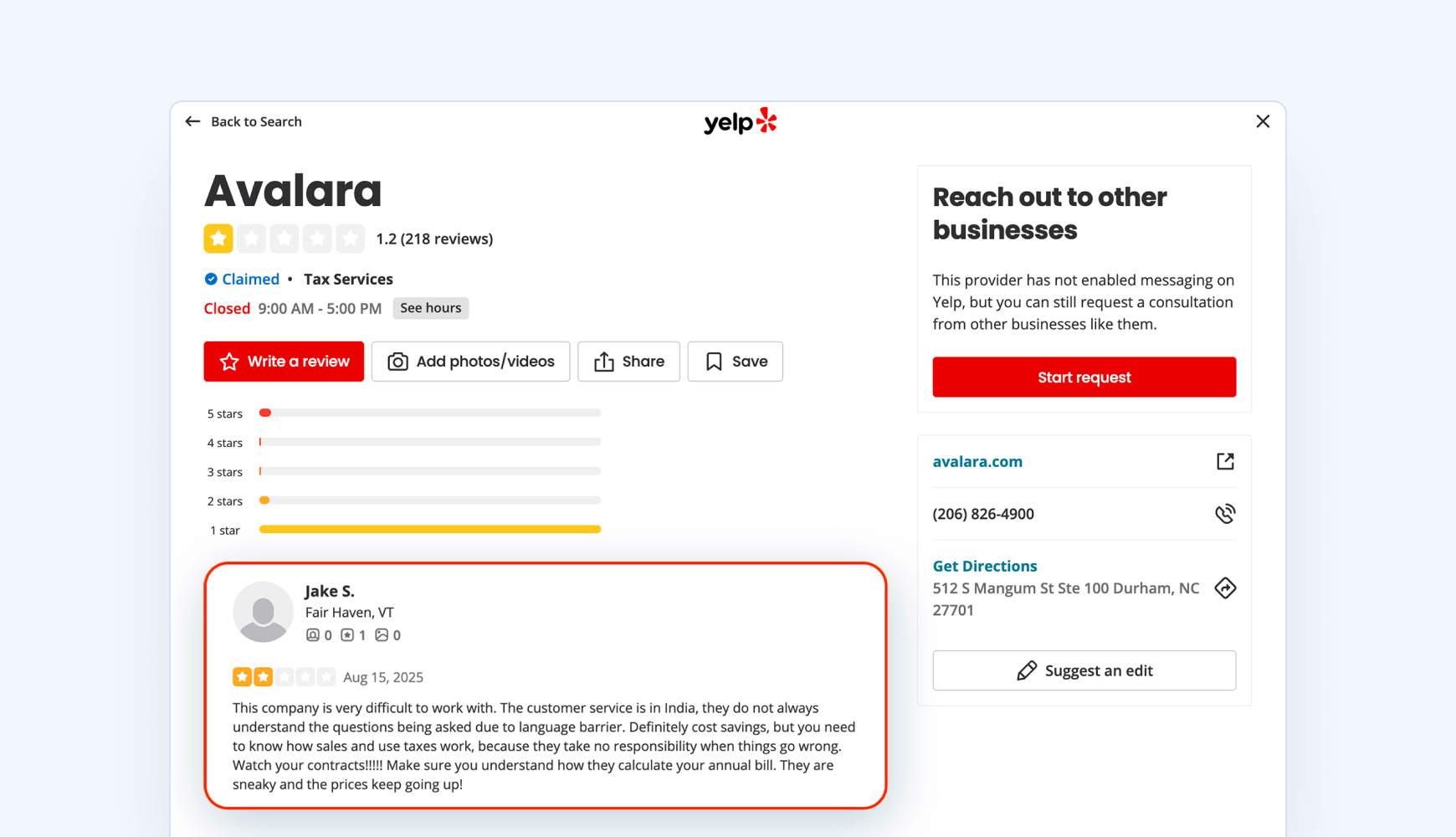 avalara yelp reviews