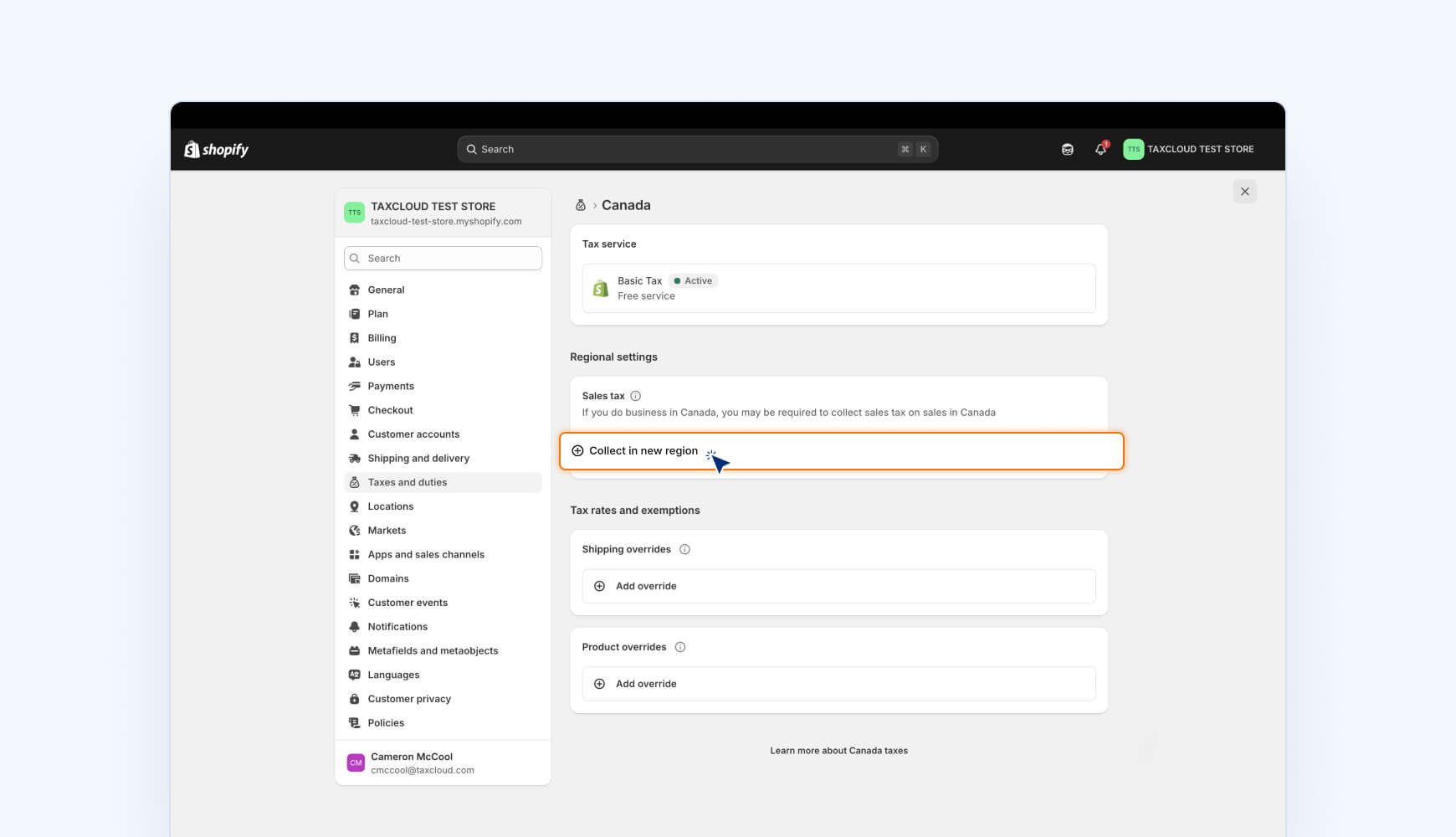 How to set up Canada sales tax in Shopify