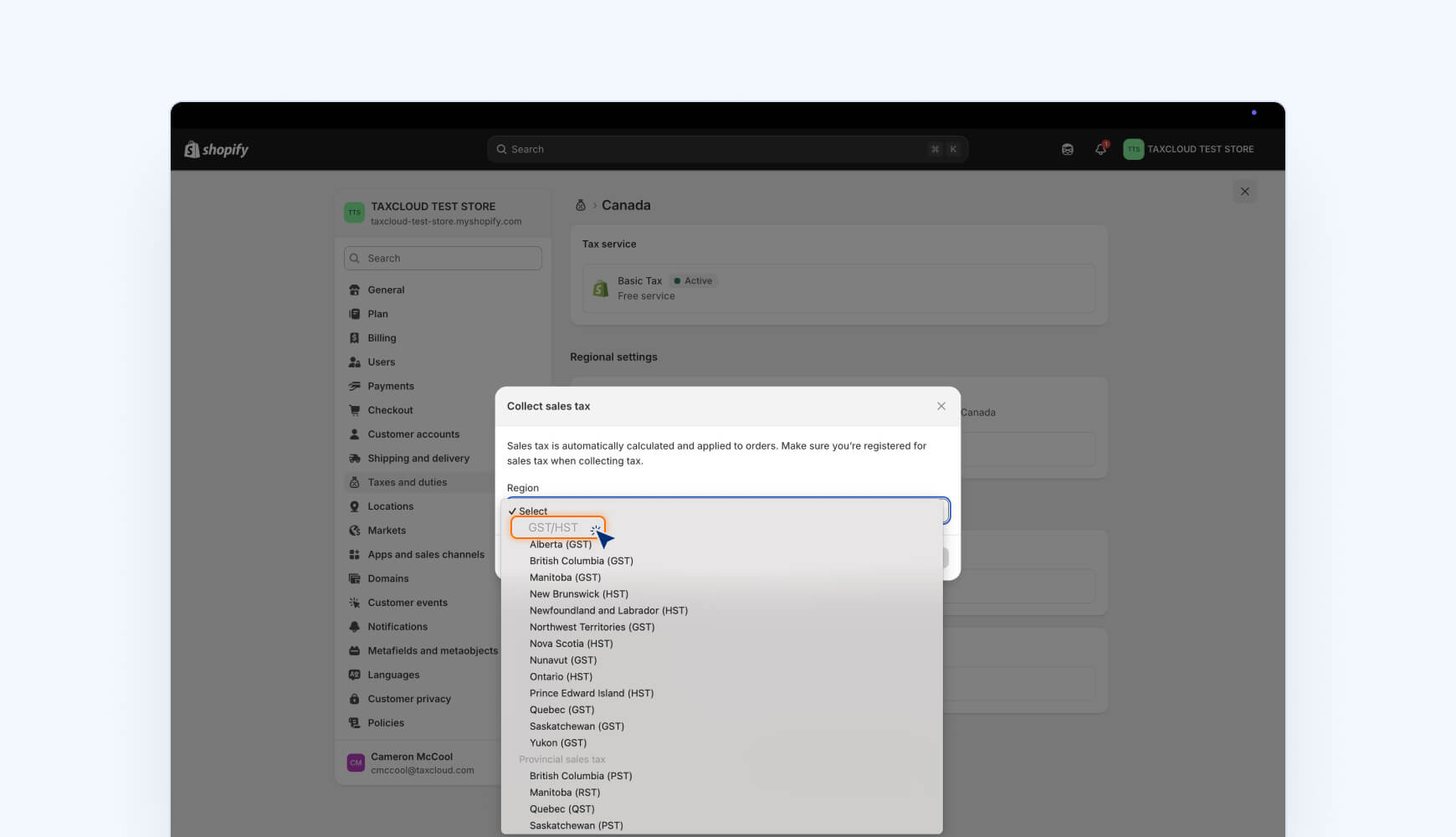 How to set up Canada sales tax in Shopify