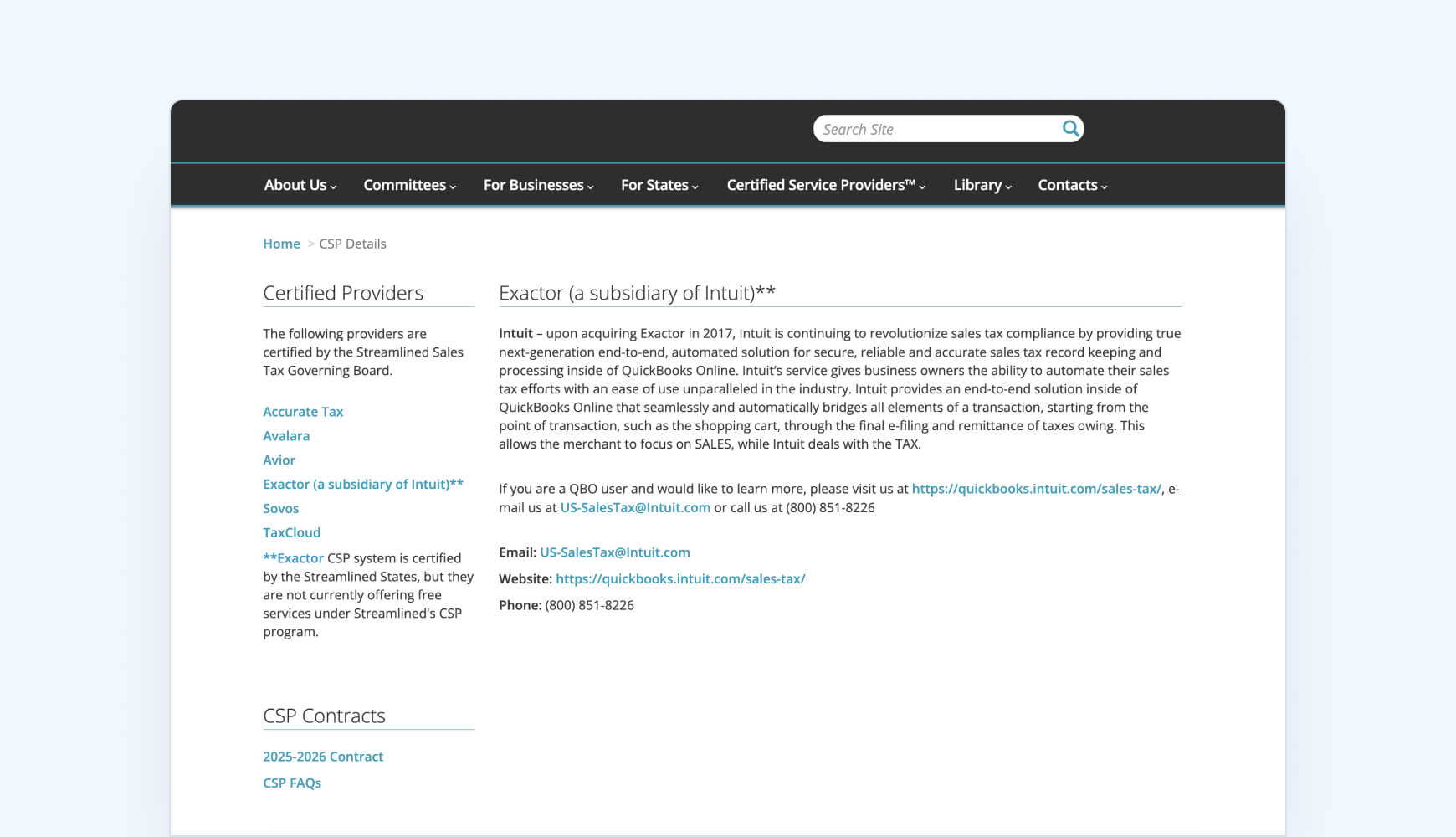 Exactor sales tax filing tool