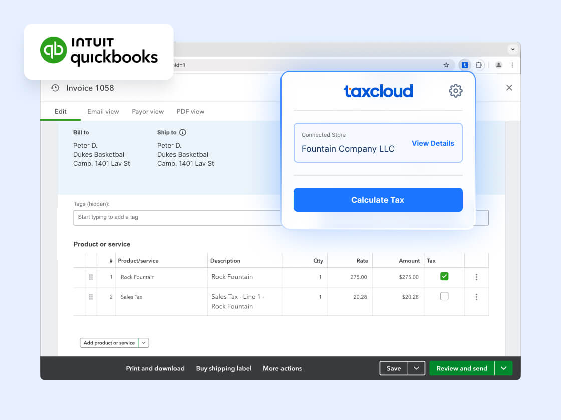 Sales tax integration with QuickBooks Online