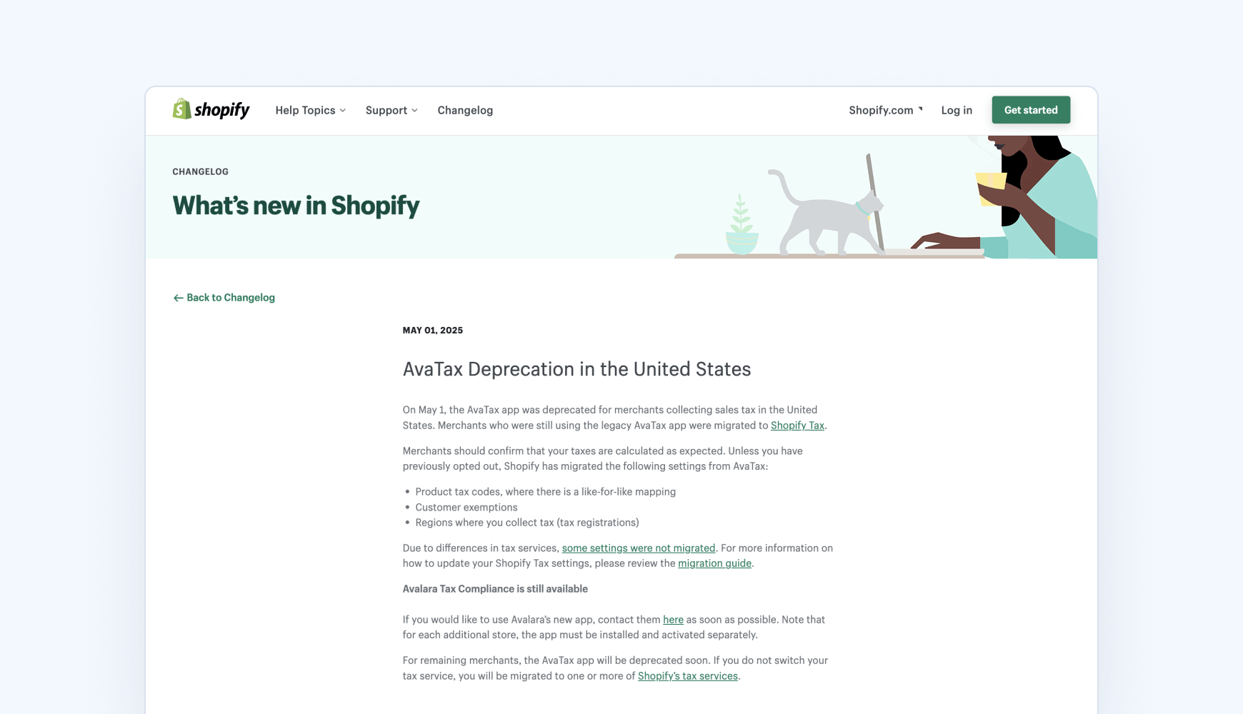 Deprecation Avalara AvaTax Shopify