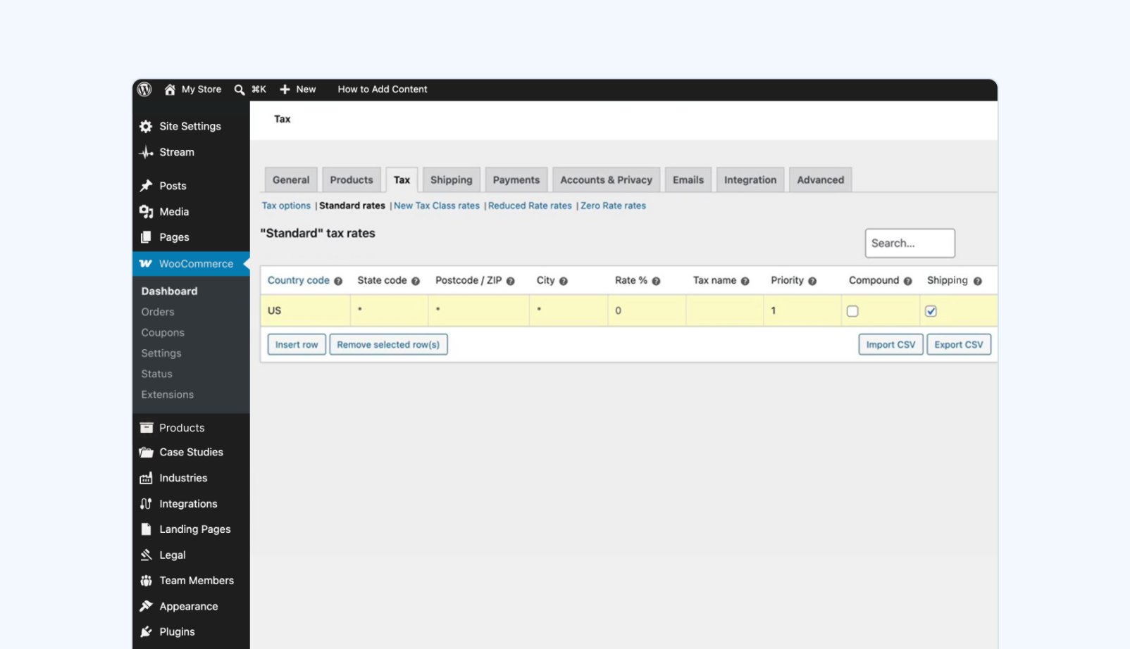 Custom tax rates in WooCommerce