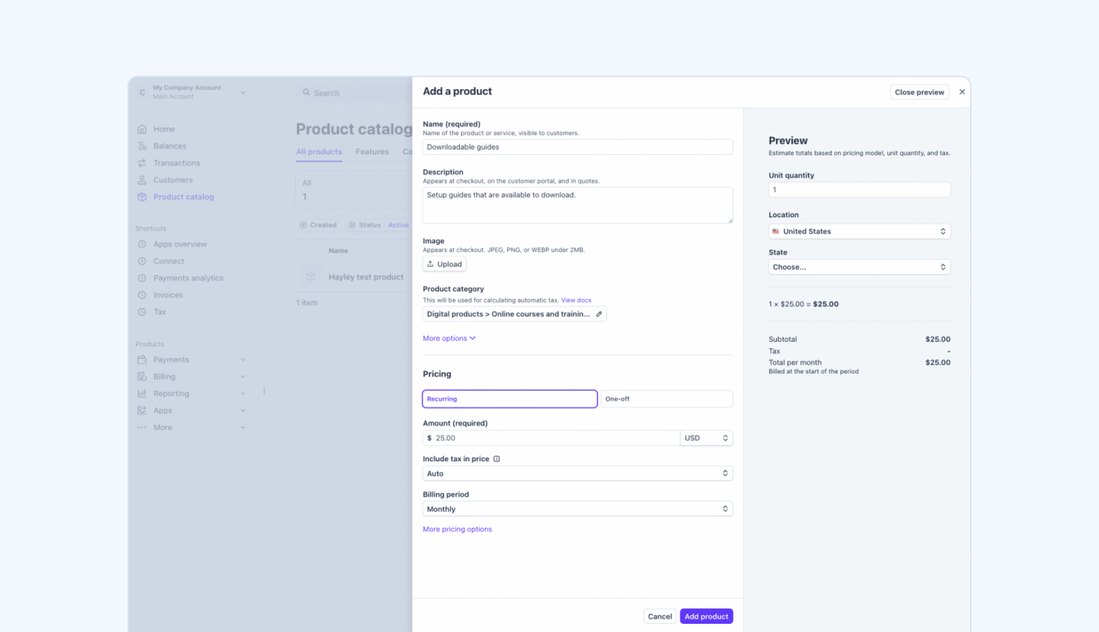 Assign tax codes to individual products in Stripe