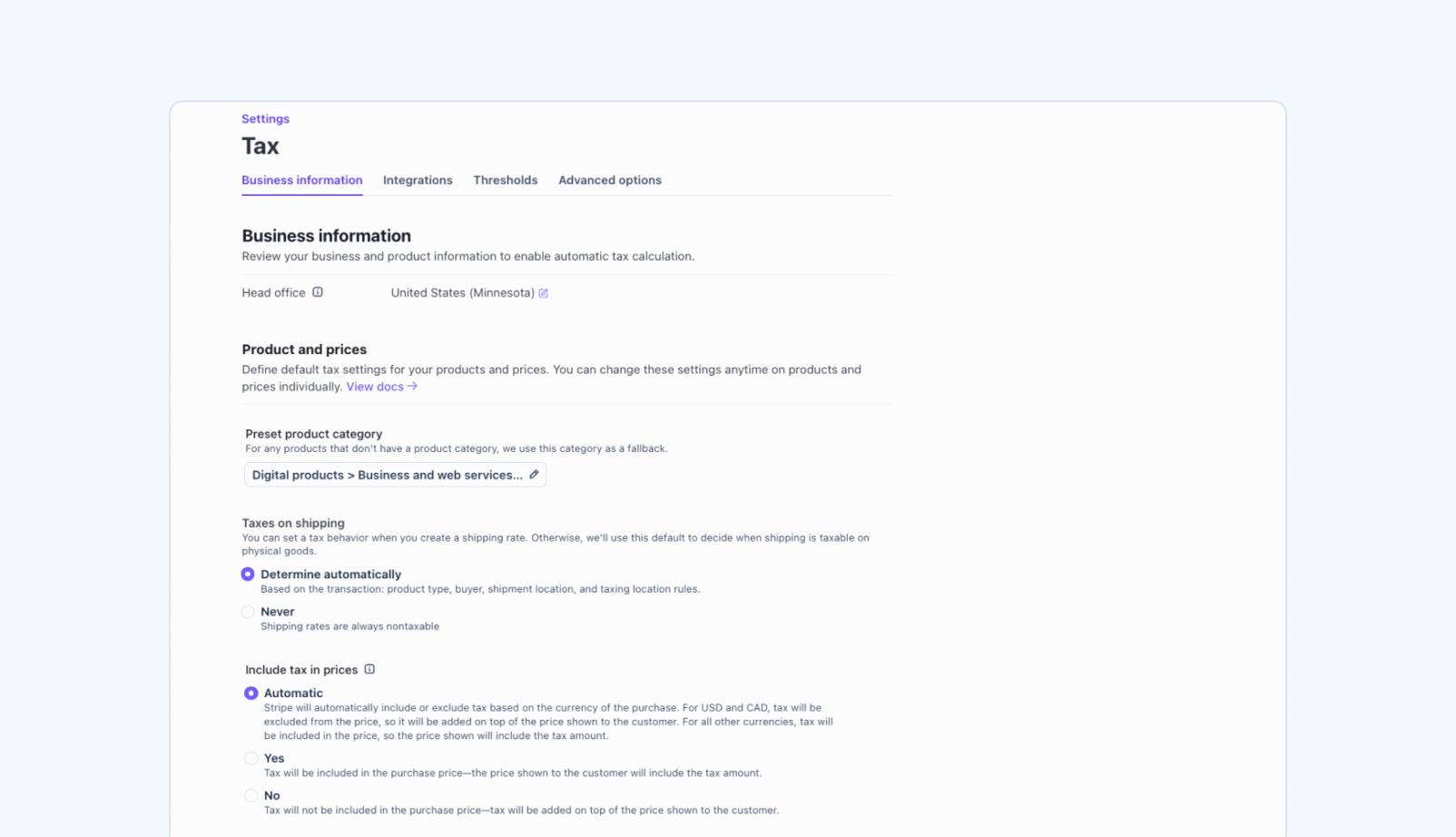 Configure tax behavior for your prices in Stripe