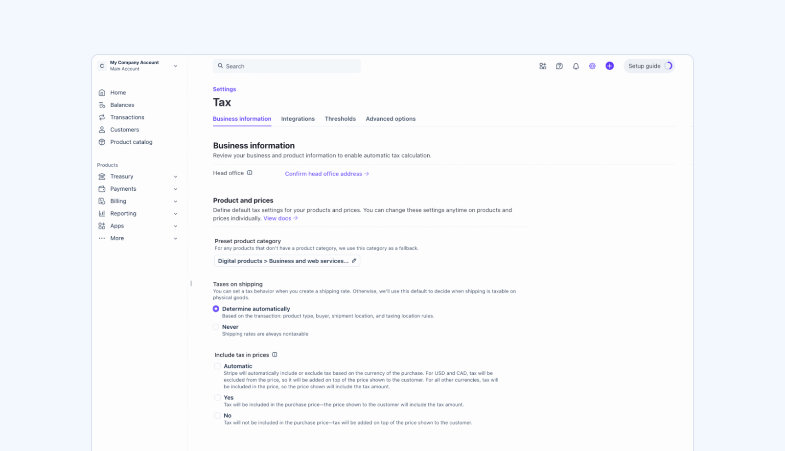 Setting up your Stripe Tax account