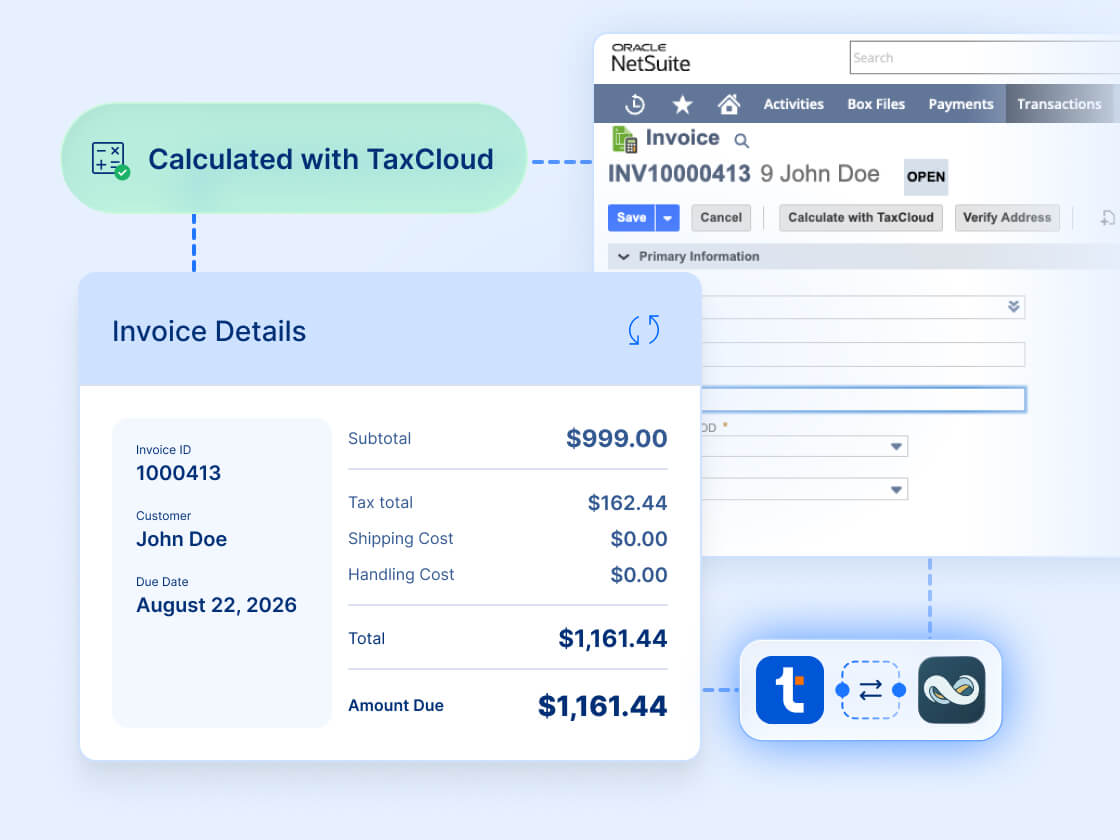 Real-time sales tax calculations